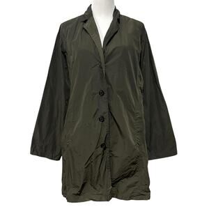 SUN KIM Boyfriend Jacket Crinkle Texture Collared Button Up Blazer Olive Sz L